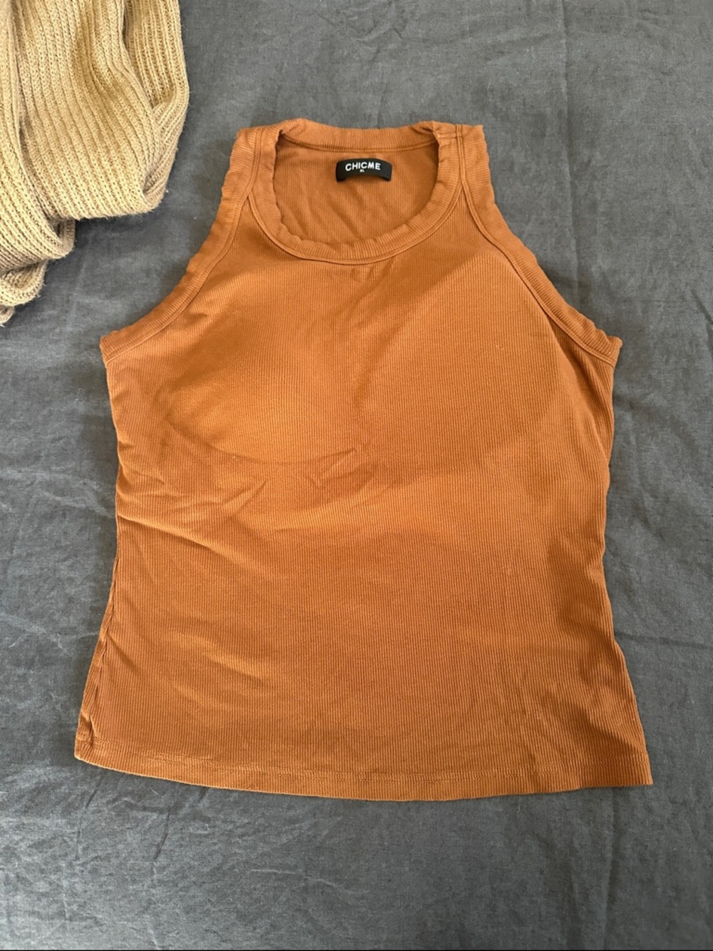 Tank Top with Built in padded Bra. Super stretchy rib knit. Gorgeous rust color